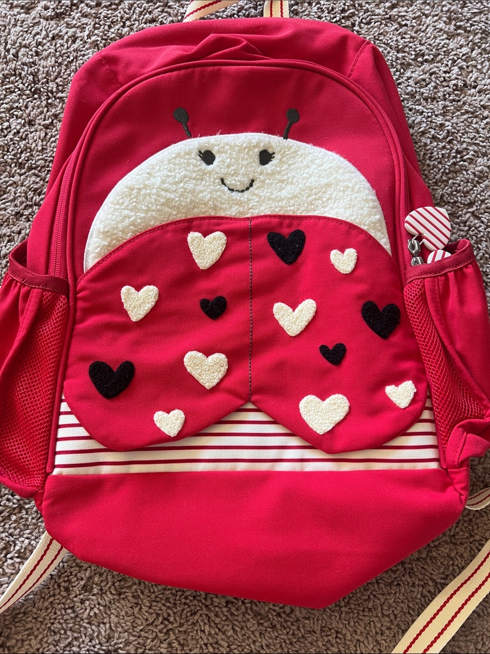 Pottery Bark Kids Red Ladybug Large Backpack with Heart Details NWOT